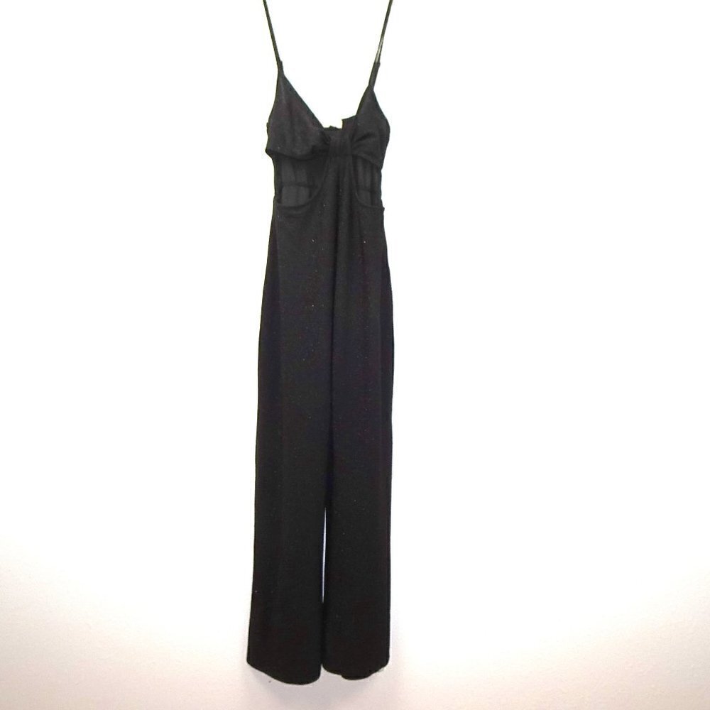 No Comment Jumpsuit Juniors' Size M Black Sparkle Stretch Front Cut Out